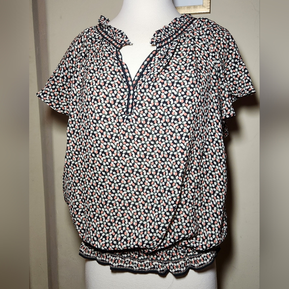 Max Studio Short Sleeve‎ Floral Print Blouse Size Medium